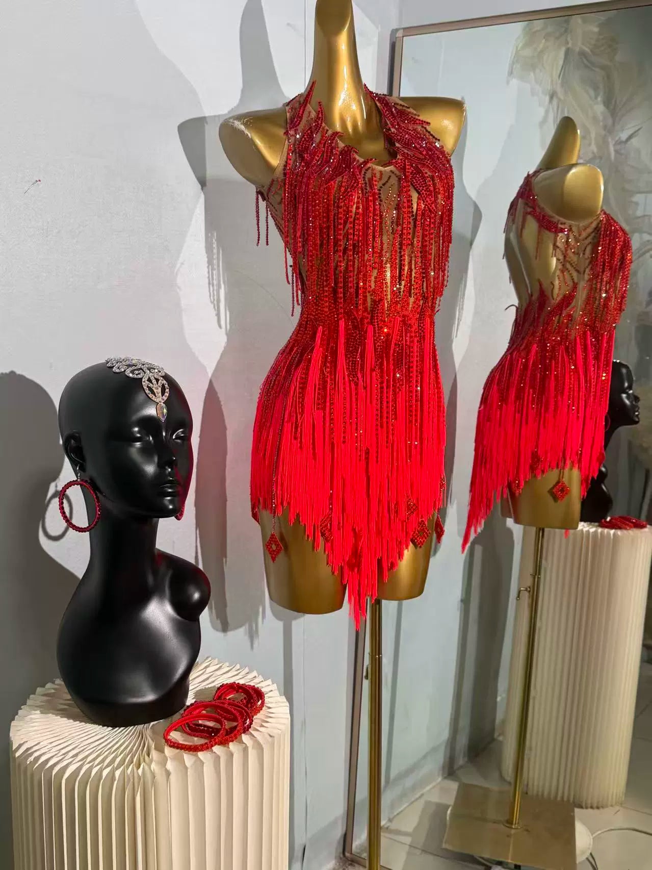 Custom Size Red Competition Latin Dance Dresses for Women Girls Salsa Rumba Chacha Latin Dance Costumes