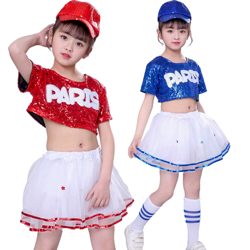 Girls Jazz Dance Costumes Performing Dresses Jazz Kindergarten Sequins Dance Dresses Modern Dance Performing Dresses Pengpeng Skirt - 