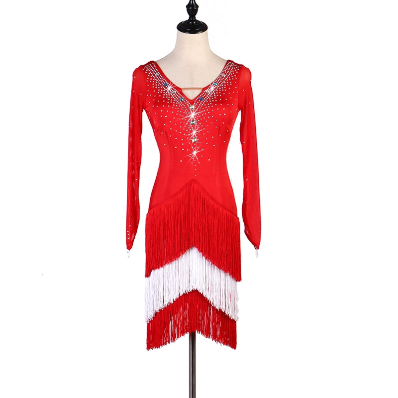 Latin Dance Dresses Latin Dance Competition Dresses Latin Dance Costume Latin Dance Chacha Dance Dress Long Sleeve - Moderndancedress.com
