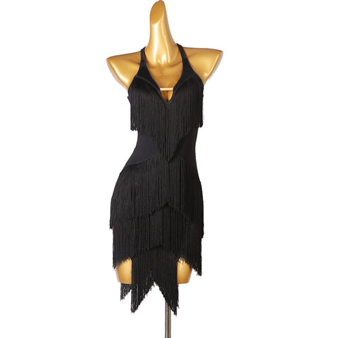 Orange Dark Green Navy Blue Latin Dance Competition Dresses for Women Girls Salsa Rumba Chacha Performance Costumes Halter Neck - Moderndancedress.com