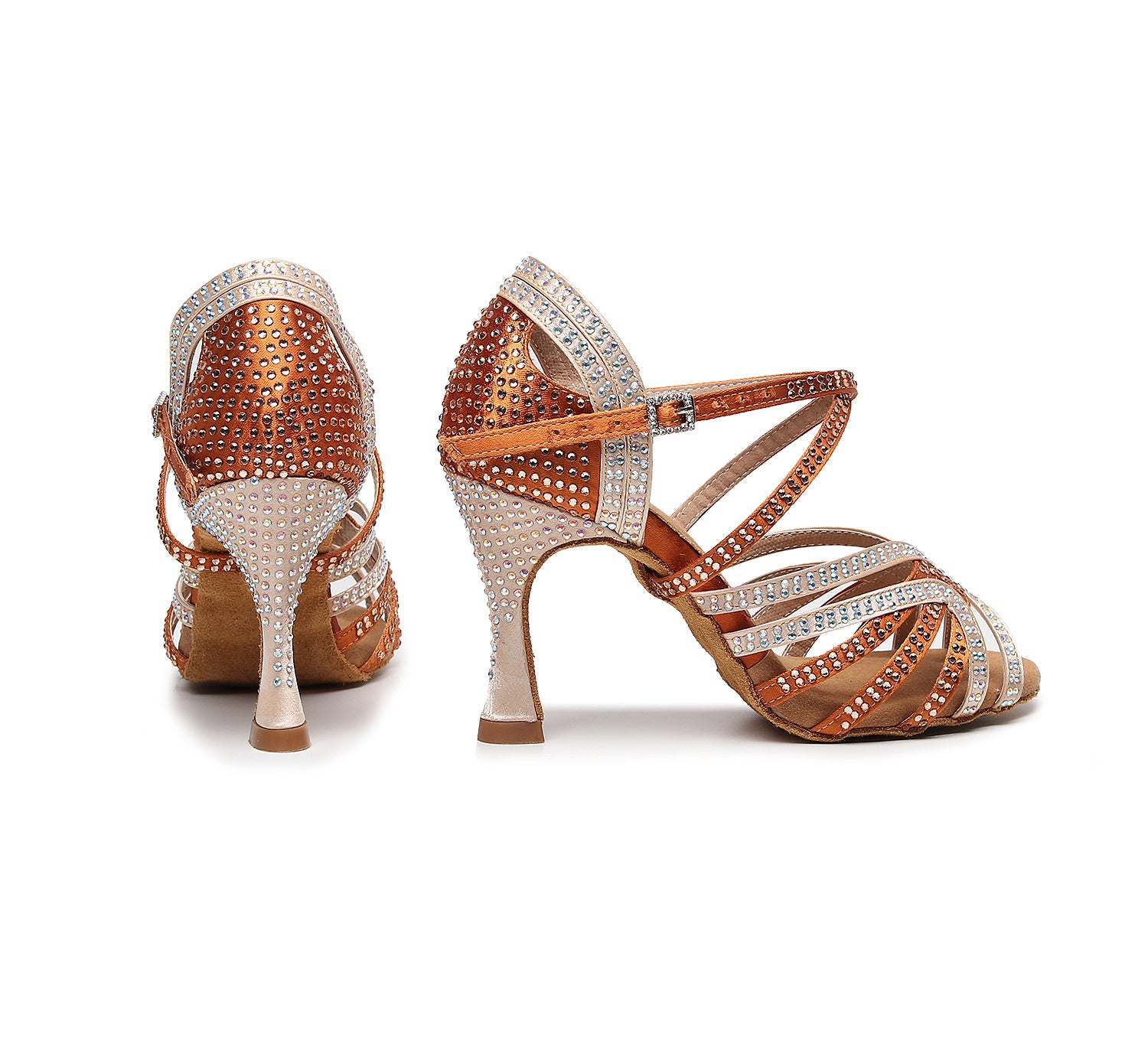 Women girls soft-soled diamond Latin dance shoes orange white splicing cha-cha  salsa samba tango waltz dance shoes high-heeled - Moderndancedress.com