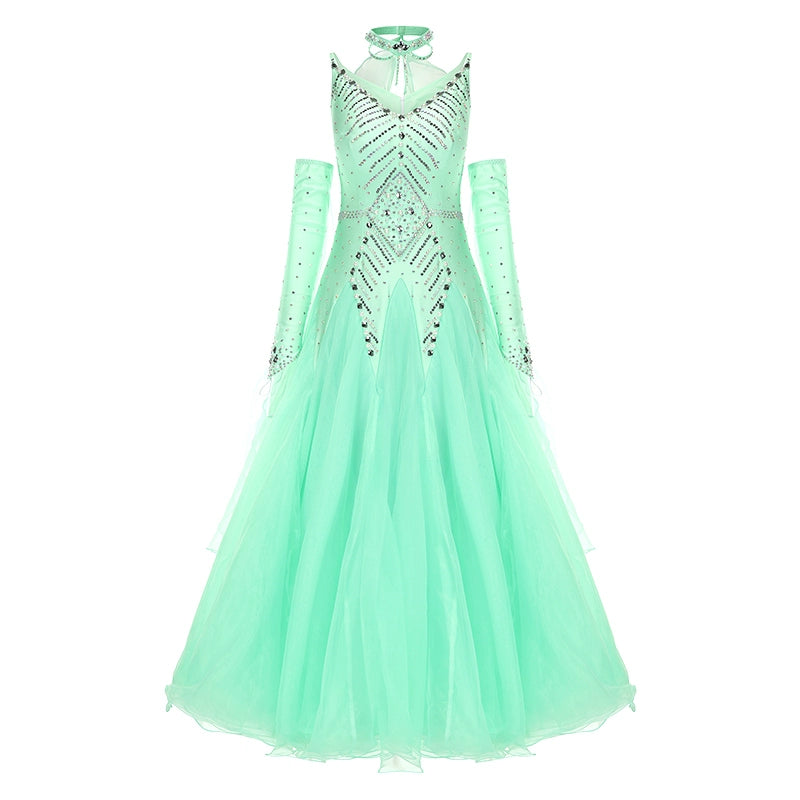Competition National Ballroom Dance Dresses for Women Girls Mint Lavender White Tango Waltz Foxtrot Performance Long Gown