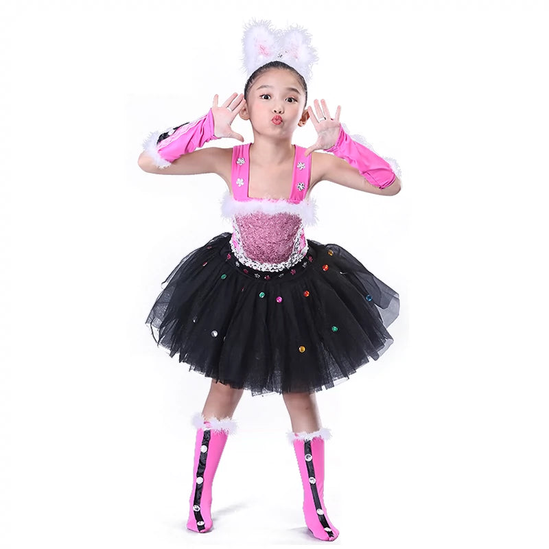 Girls Jazz Dance Costumes Children's dancers cat animal dances Penguin skirts, modern dance costumes