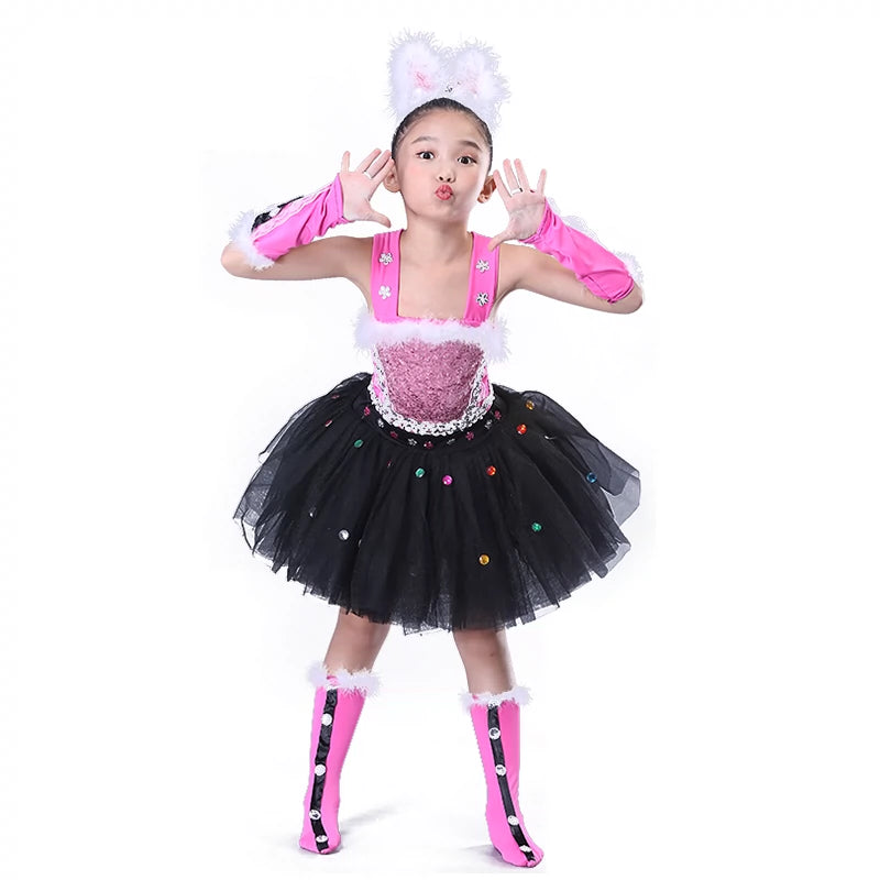 Girls Jazz Dance Costumes Children's dancers cat animal dances Penguin skirts, modern dance costumes - Moderndancedress.com