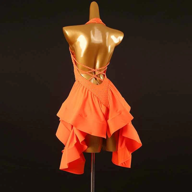 New National Standard Latin Dance Competition Dress Rumba Samba Performance Clothing Orange Lq435 - Moderndancedress.com