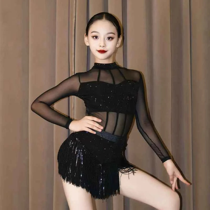 Girls Latin Dance Dresses Kids Royal Blue Wine Black Lace Salsa Rumba Chacha Latin Dance Clothes for Children