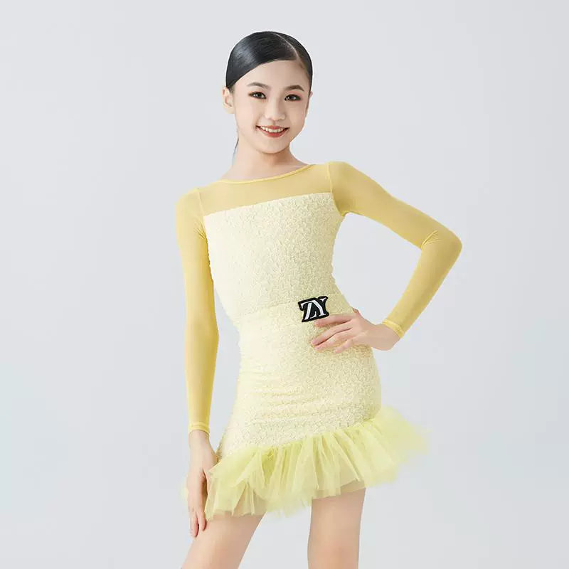 Yellow Light Blue Latin Dance Dresses for Kids Girls Salsa Rumba Chacha Dance Costumes Modern Dance Outfits for Children - Moderndancedress.com
