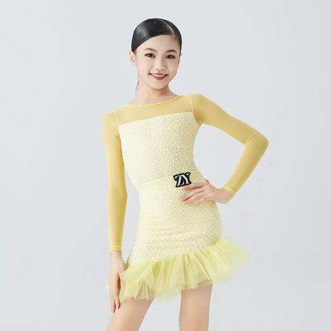 Yellow Light Blue Latin Dance Dresses for Kids Girls Salsa Rumba Chacha Dance Costumes Modern Dance Outfits for Children - Moderndancedress.com