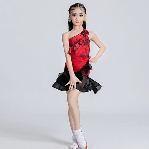Girl red Latin dance dresses pink salsa ballroom latin competition performance suit - Moderndancedress.com