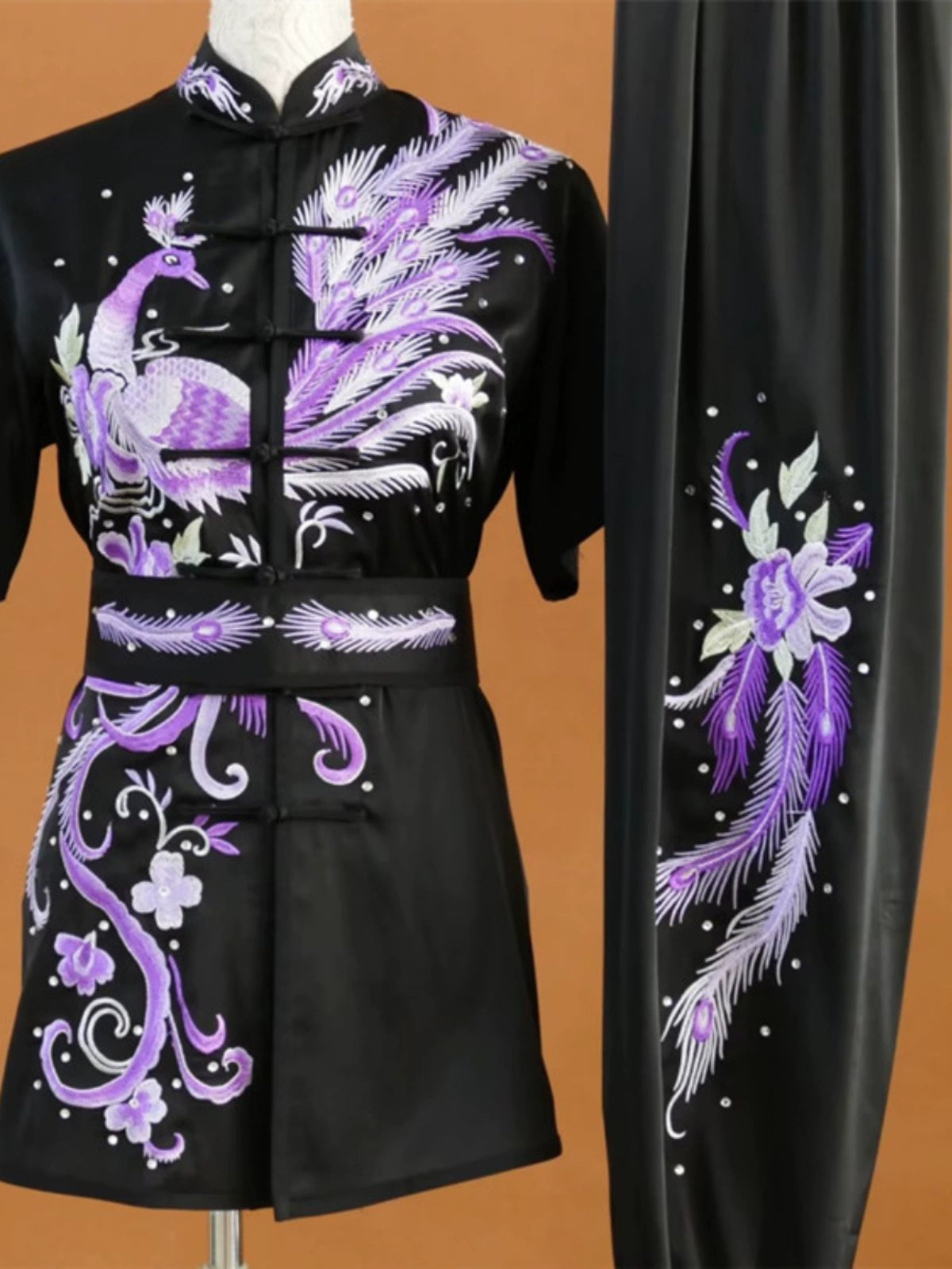 Customized size Embroidered Phoenix Competition Chinese Kungfu uniforms wushu performance Taichi clothing Changquan Nanquan Suit for adult kids - Moderndancedress.com