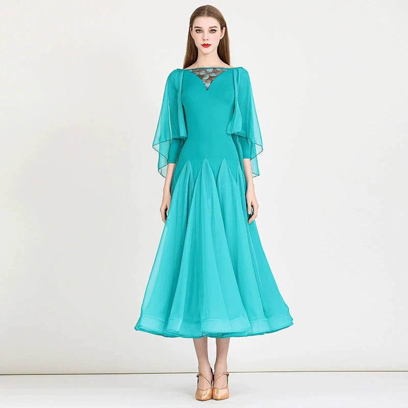 Women Green red ballroom dance dresses Ice silk flowing chiffon national standard waltz tango dance practice suit - Moderndancedress.com