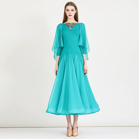 Women Green red ballroom dance dresses Ice silk flowing chiffon national standard waltz tango dance practice suit - Moderndancedress.com