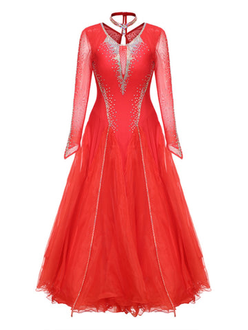 Red Rhinestones Ballroom Dance Dresses for Women Girls Royal Blue  Black Waltz Tango Ballroom Dance Skirt Professional Modern Dance Costumes - Moderndancedress.com