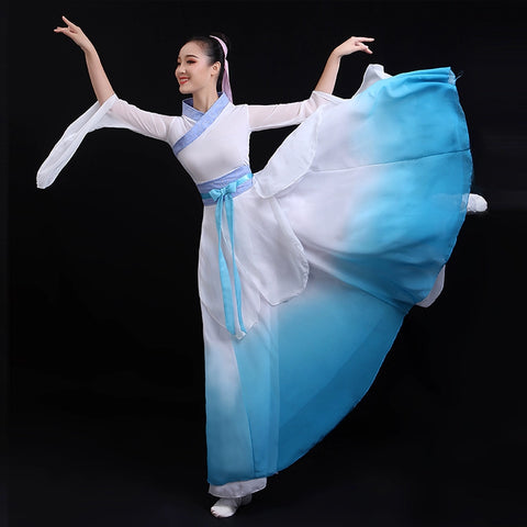 Hanfu Chinese Folk Dance Costumes  Classical Dance Costume elegant Chinese wind dance costume Jiangnan Umbrella Dance book and bamboo slips dance fairy skirt - Moderndancedress.com