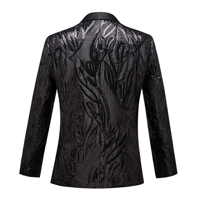Men's Youth Fashion Black Sequins Jazz Dance Blazers Concert Music Production Band Performance Coats Carnival Party Singer Host Annual Meeting Performance Suit for Man - Moderndancedress.com