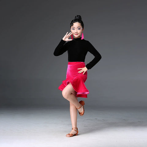 Children&amp;apos;s Latin dance dress women children&amp;apos;s long sleeve girls&amp;apos; professional split skirt competition clothing