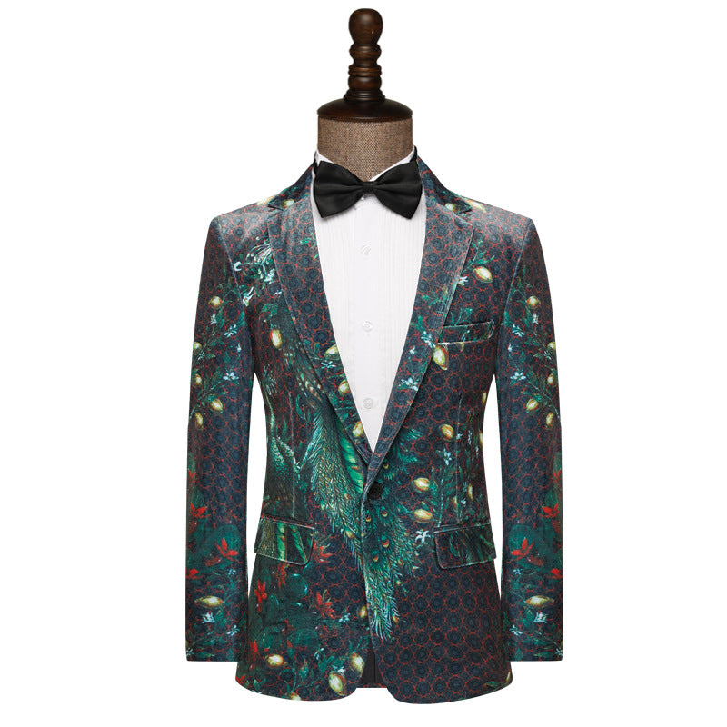 Men's jazz dance peacock pattern blazers wedding party bridegroom dress suit studio photo singer choir stage host performance coats for male - Moderndancedress.com