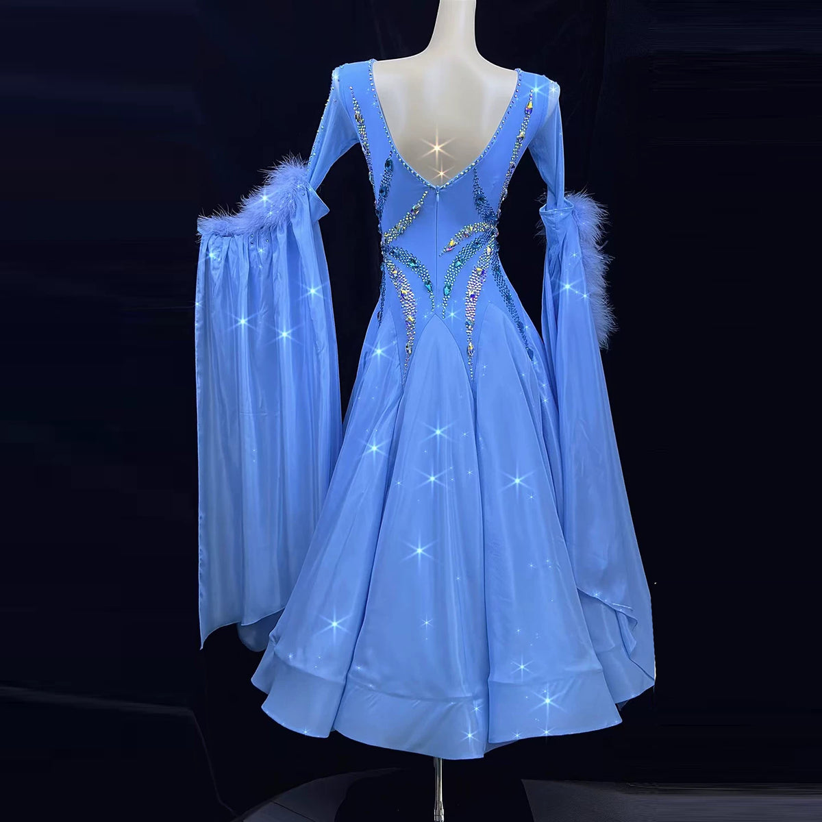 Custom Royal Blue Smooth Ballroom Dance Dress with Bling Crystals