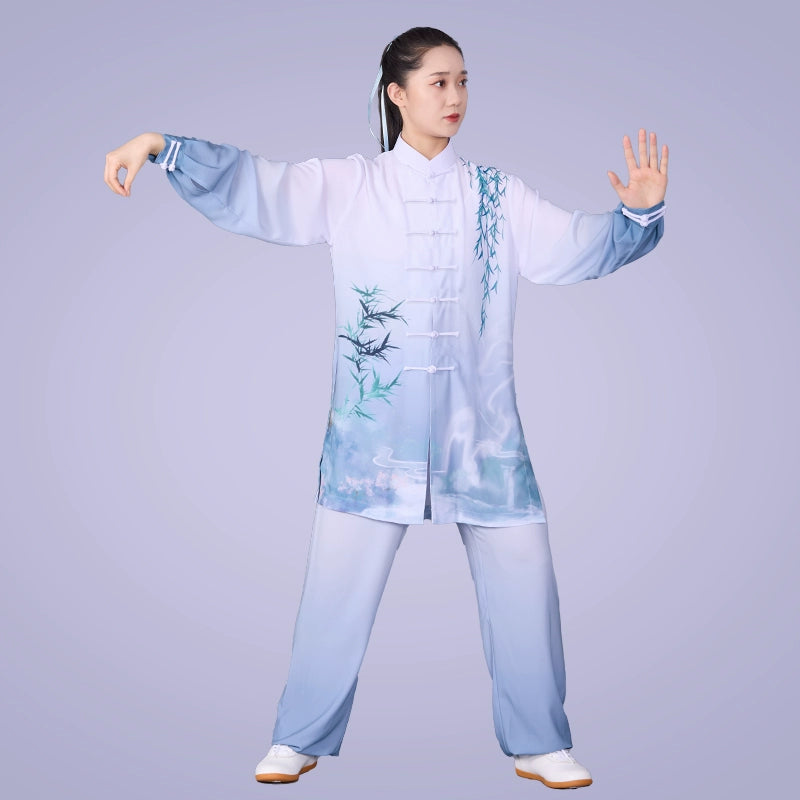 Blue Tai Chi clothing for women wushu chinese kung fu performance uniforms martial art performance clothes for female - Moderndancedress.com