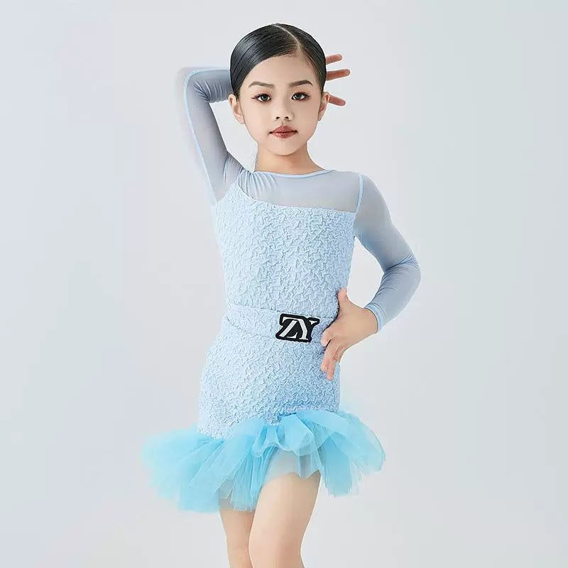 Yellow Light Blue Latin Dance Dresses for Kids Girls Salsa Rumba Chacha Dance Costumes Modern Dance Outfits for Children - Moderndancedress.com