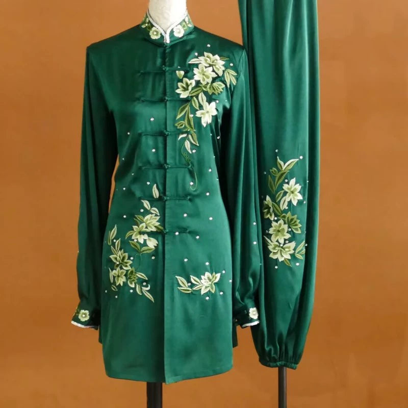 Customized size Competition Tai chi clothing  purple green Taijiquan clothes chinese kung fu uniforms Group performance suit for female - Moderndancedress.com