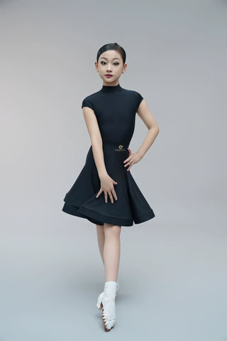 Children's Latin dance dresses for girls kids blue purple white turtleneck latin ballroom salsa competition outfits short sleeve fishbone skirt - Moderndancedress.com