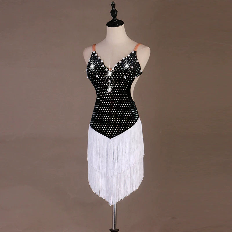 Latin Dance Dresses&amp;Skirts Women's Training / Performance Spandex Sequin / Ruched / Tassel Sleeveless Dress / Samba - Moderndancedress.com
