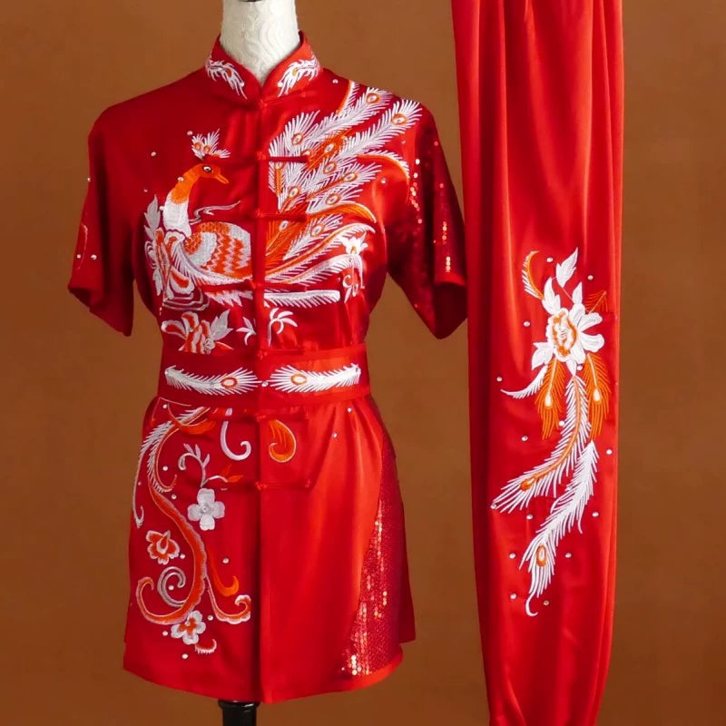 Customized size Embroidered Phoenix Competition Chinese Kungfu uniforms wushu performance Taichi clothing Changquan Nanquan Suit for adult kids - Moderndancedress.com