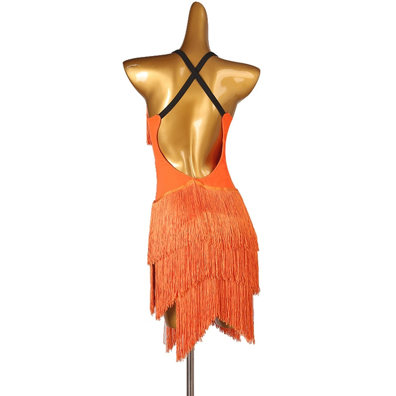 Orange Dark Green Navy Blue Latin Dance Competition Dresses for Women Girls Salsa Rumba Chacha Performance Costumes Halter Neck - Moderndancedress.com