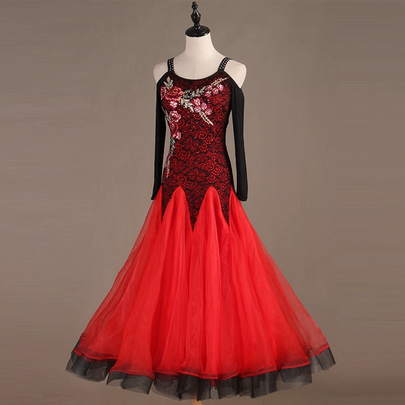 Ballroom Dance Dresses Compound Lace Modern Dance Competition Dress Waltz National Standard Dance Dress - Moderndancedress.com