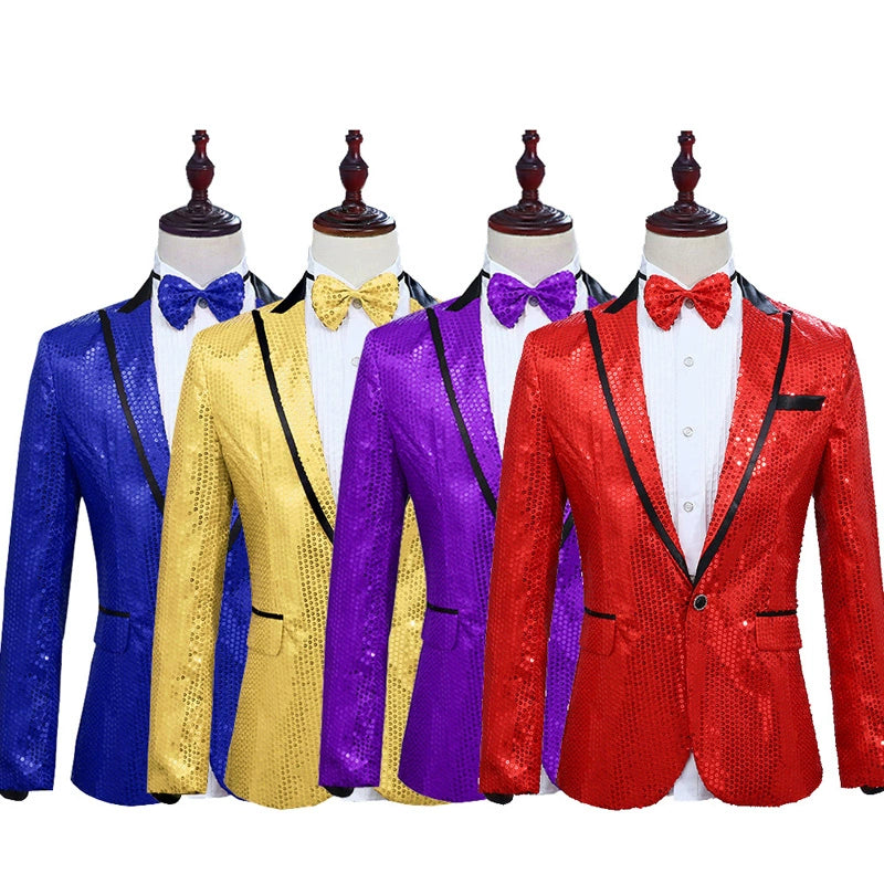 Men's Jazz Dance Costumes Sequins men suit jacket performance jacket nightclub singer presides over Korean version photo suit bow tie - Moderndancedress.com