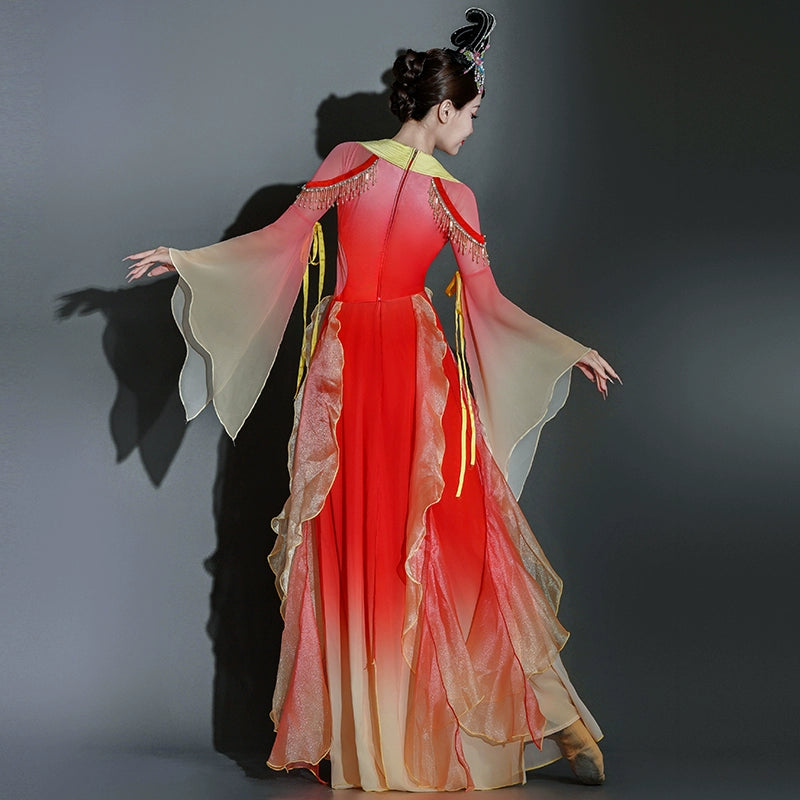 Red Chinese folk Classical dance costumes women ancient fairy empress han tang dance dresses flowing sleeves hanfu - Moderndancedress.com