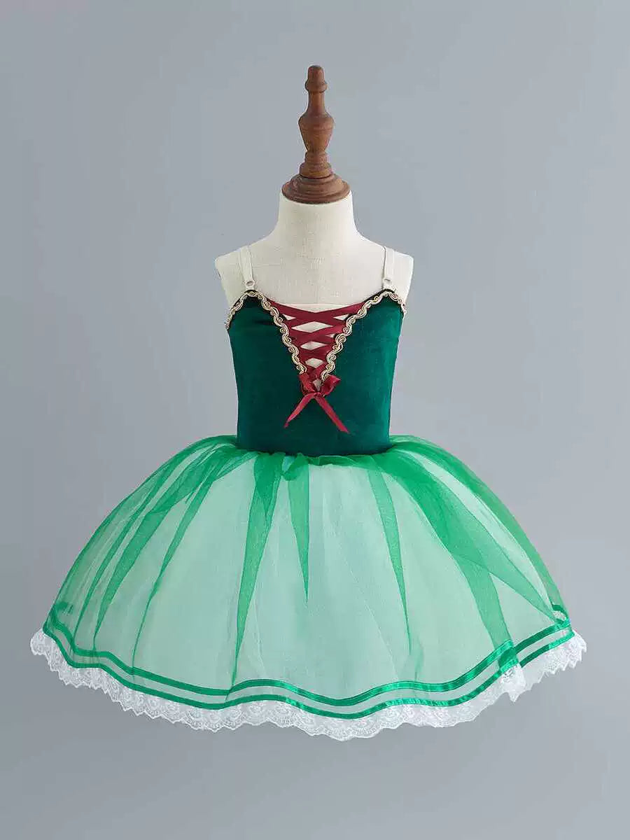 Ballet dance dresses for kids toddlers tutu skirts Red yellow green ballerina ballet performance pancake costumes for children - Moderndancedress.com