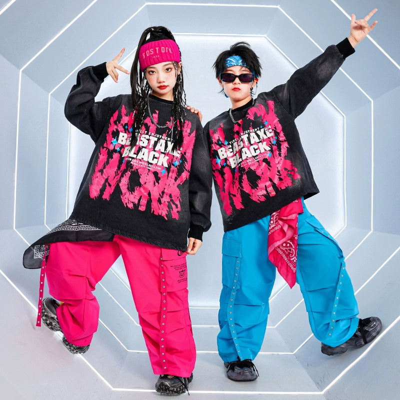 Children's Hiphop Street Dance Costumes for Girls Boys Kids Rappers Singers Gogo Dancers Dance Outfits Fried Street Catwalk Model Show Clothing - Moderndancedress.com