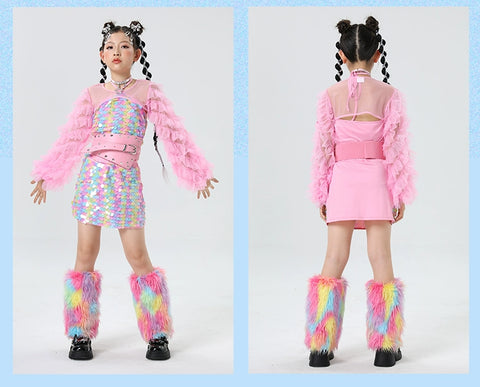 Rainbow Sequined Jazz Dance Costumes for Girls Kids Model Runway Catwalk Clothes Festival Party Dress Up Photos Shooting Outfits - Moderndancedress.com