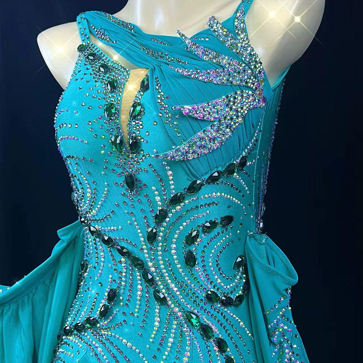Custom Competition Turquoise Ballroom Dance Dress Premium Feather Waltz Foxtrot Gown