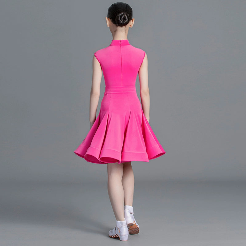 Girls light blue pink green Latin Dance Competition dresses ballroom salsa rumba cha cha Regulations Costume for kids - Moderndancedress.com
