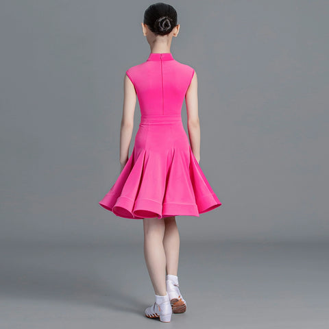 Girls light blue pink green Latin Dance Competition dresses ballroom salsa rumba cha cha Regulations Costume for kids - Moderndancedress.com