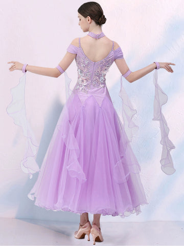 Purple Blue Modern ballroom dance dress for women girls waltz ballroom tango foxtrot dance competition performance gown - Moderndancedress.com