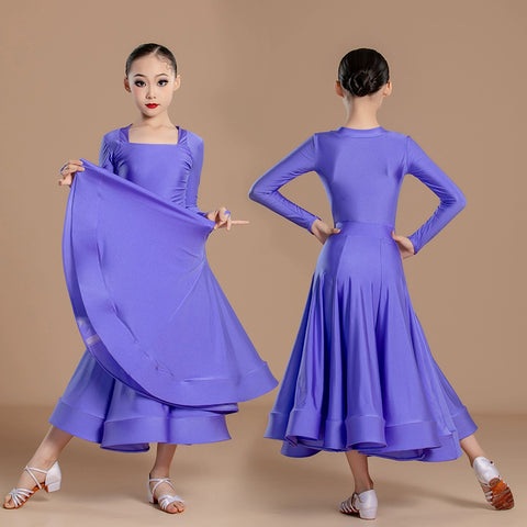 Modern ballroom dance dresses for girls kids orange green waltz tango regulation latin ballroom standard dance clothes Large skirt - Moderndancedress.com