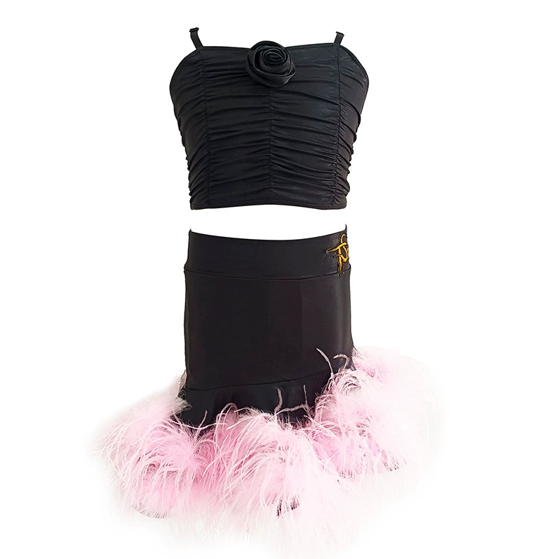 Pink Ostrich Feather Competition Latin Dance Dresses for Girls Kids Salsa Rumba Chacha Ballroom Party Stage Performance Clothes Dancewear - Moderndancedress.com