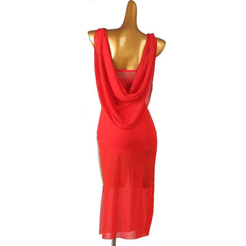 Red Blue White Flowy Latin Dance Dresses for Women Girls Slant Neck Salsa Rumba Chacha Jive Dance Long Skirt