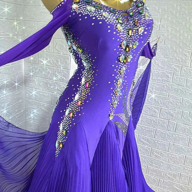 Custom Size Women's Violet Ballroom Dance Dress Bling Smooth Waltz Performance Costumes