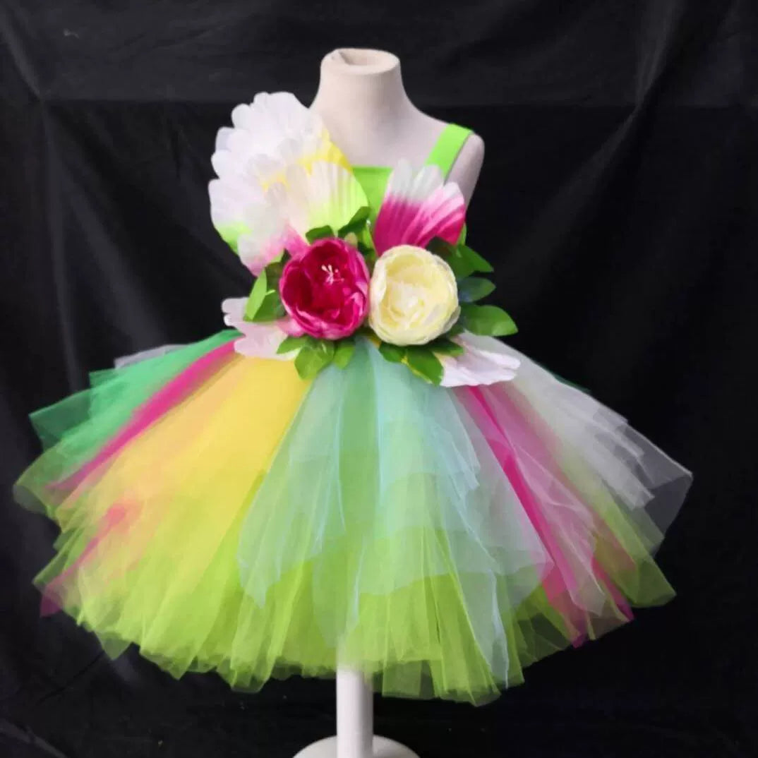Children's Petal Sequins Jazz Dance Costume Kindergarten Chorus Performance Outfits Princess Tutu Skirt Princess Dresses for Girls - Moderndancedress.com