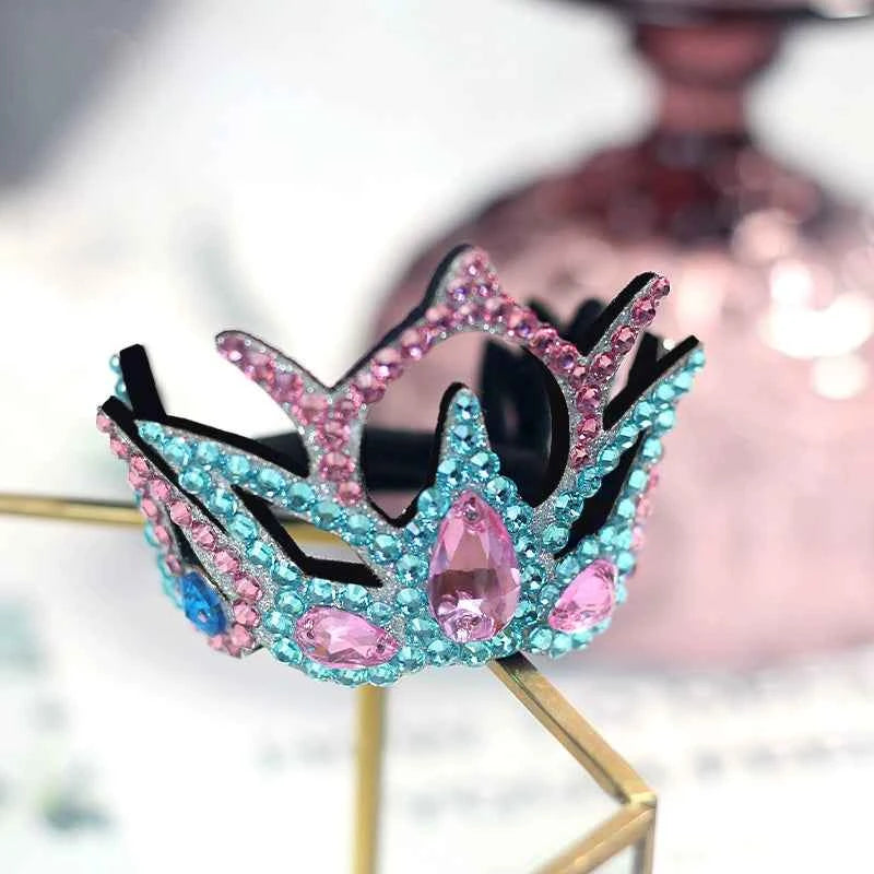 Rhythmic Arts Gymnastics Head Piece for Kids Blue Shiny Figure Skating Dance Rhinestone Crown Hair Band Latin Ballroom Hair Accessories