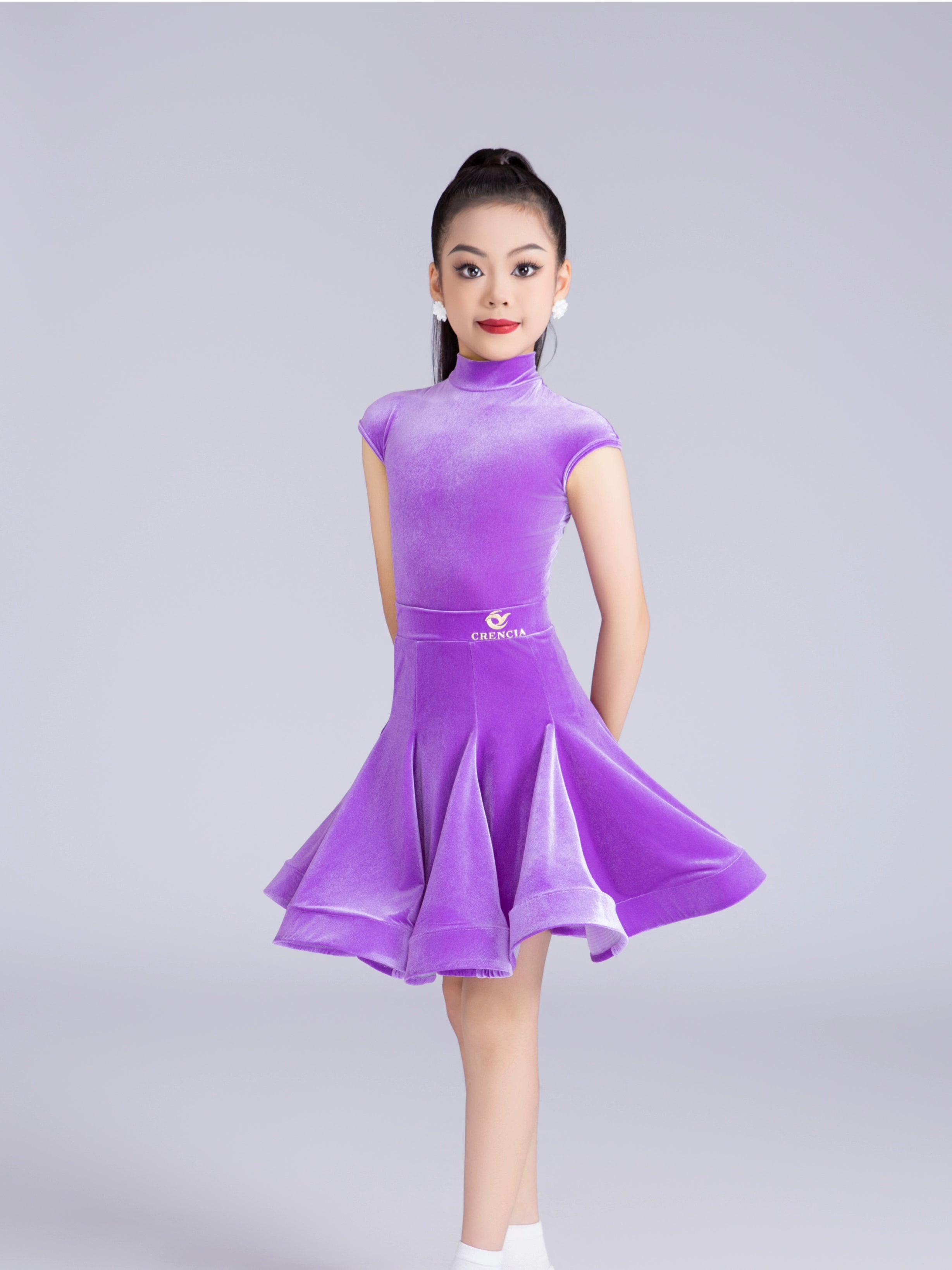 Girls' Blue red velvet latin ballroom dance dresses kids modern dance professional competition clothes for Children - Moderndancedress.com