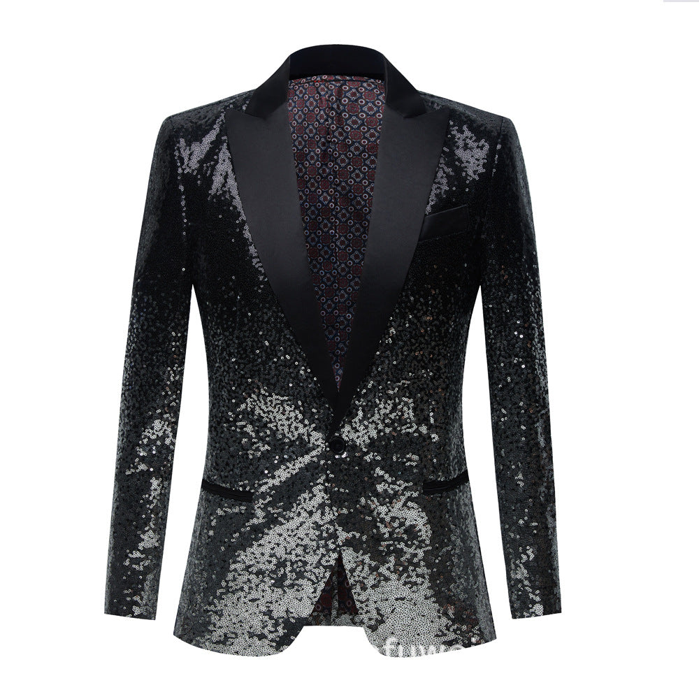 Men's Gradient Sequined Jazz Dance Blazer Turquoise Black Green Gold Host Singers Performance Coats Host Emcee Choir Wedding Party Suit - Moderndancedress.com