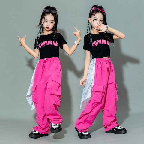 Girls Jazz Dance Street Costume Hiphop Dance outfits Children Pink Street Dance Clothing Fried Street Suit - Moderndancedress.com