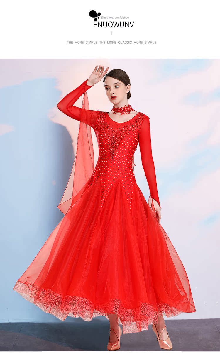 Red Pink Ballroom Dance Dresses for Women Girls Waltz Tango Foxtrot Smooth Modern Dance Swing Skirts - Moderndancedress.com