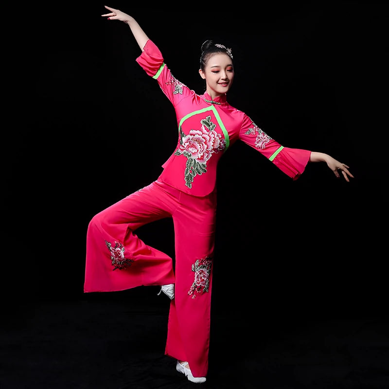 Chinese Folk Dance Costume Yangko costume performance costume square Fan Dance Costume Suit classical waist drum dress for adult women - 